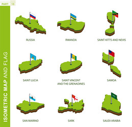 set 9 isometric map and flag 3d shape vector image