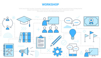 workshop concept with icon line style set template vector image