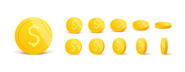 3d realistic gold coins set on white in different vector image