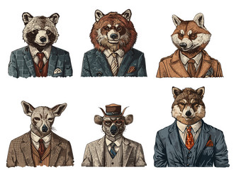 animals in business suits sketch drawing art wild Vector Image