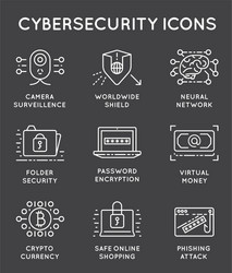 Cyber security thin line icons set computer vector