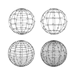 wireframe spheres set globe symbols with dots vector