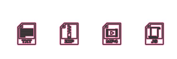 set line txt file document mp4 zip and js icon vector image
