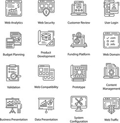 Web analytics line icons pack vector