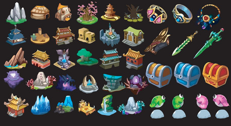 complete set of level button game ui pop-up icon vector image