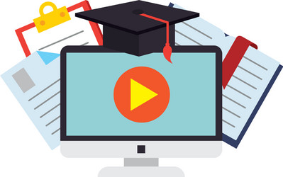 computer with elearning icons vector image