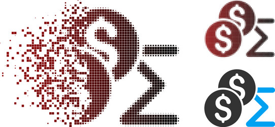 disintegrating pixel halftone coin summary icon vector image