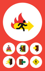 Flat icon emergency set of fire exit direction vector