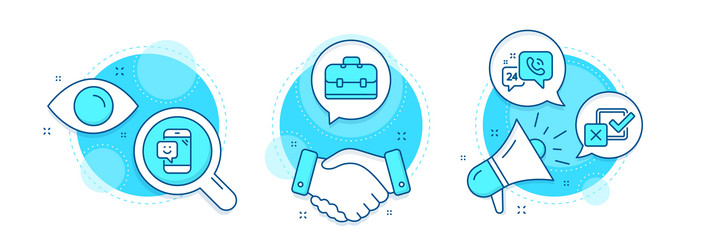 portfolio smile and checkbox icons set 24h vector image