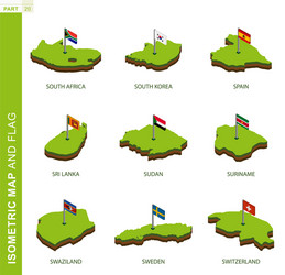 set 9 isometric map and flag 3d shape vector image