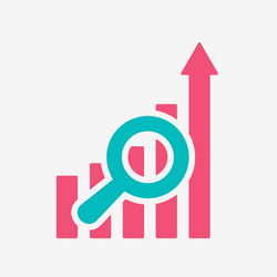 growing graph with magnifying glass chart columns vector