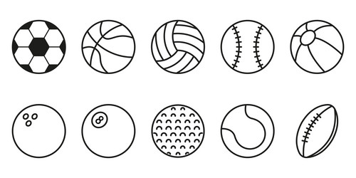 set of sport game balls icon collection vector