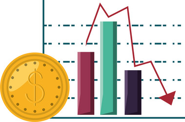 statistical graphics in bars with arrow down vector