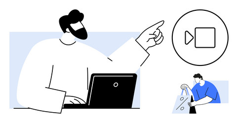 man presenting a video tutorial on laptop vector image