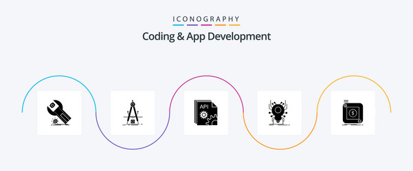 coding and app development glyph 5 icon pack vector image