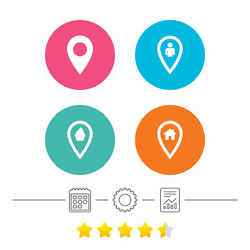 map pointer icons home food and user location vector image