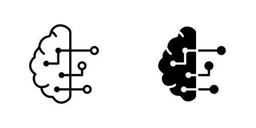 brain circuit icons set in filled and strokes vector image