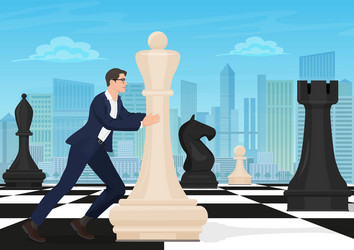 Businessman on the chess board man player vector