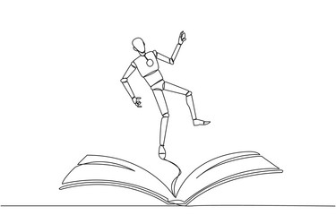 continuous one line drawing robot hovering over vector image
