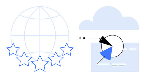 global network with five stars and data vector image