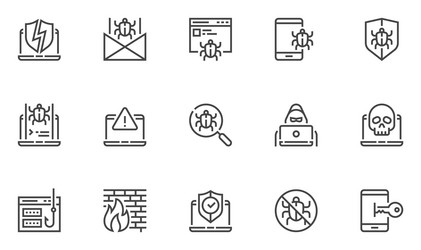 hacking line icons set vector image