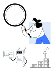 woman analyzing data with magnifying glass robot vector image