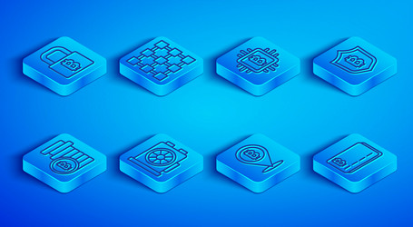 set line lock with bitcoin blockchain technology vector image