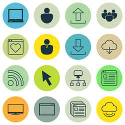 set of 16 world wide web icons includes local vector image