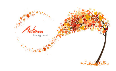 autumn abstract background with tree and flying vector image