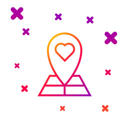 color line map pointer with heart icon isolated vector image