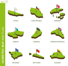 set 9 isometric map and flag 3d shape vector image