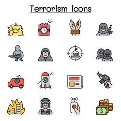 terrorism icon set color line style vector image