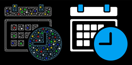 Glowing mesh network date and time icon with flash vector