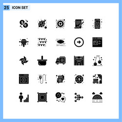 set 25 solid glyphs on grid for mobile app vector