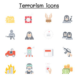 terrorism icon set in flat color style vector image