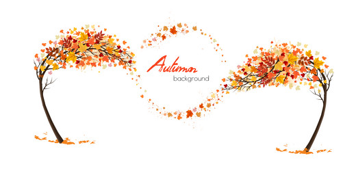 autumn abstract background with two trees vector image