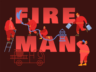 composition firefighter using water from hose Vector Image