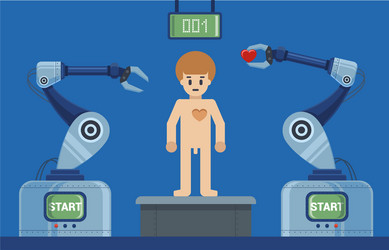 humans create robots on assembly line vector image