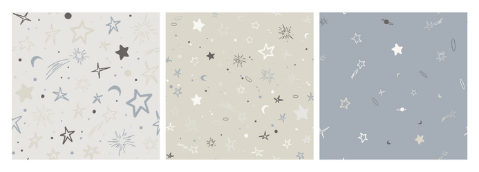 set of space seamless patterns with planets vector image