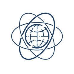 atom with earth planet inside linear icon vector