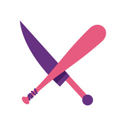 baseball bat and sword semi flat color object vector