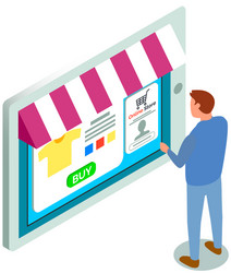 man is using tablet with app for buying vector image