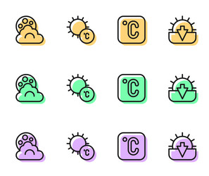 Set line celsius cloud with moon sun and sunset vector