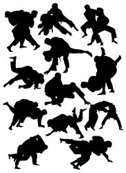 silhouettes judo athletes Vector Image