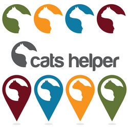 Cats helper design template pins and web icons set vector