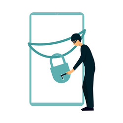 hacker opens lock on gadget screen flat vector image