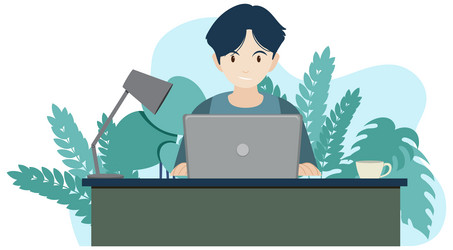 man working on computer at home vector image