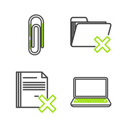 set line laptop delete file document folder vector image