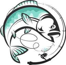 Fishing Rod with Hook and Fish Vector Image