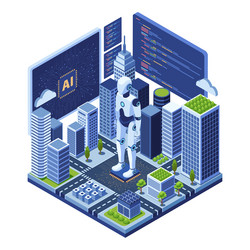 isometric smart city powered by ai artificial vector image